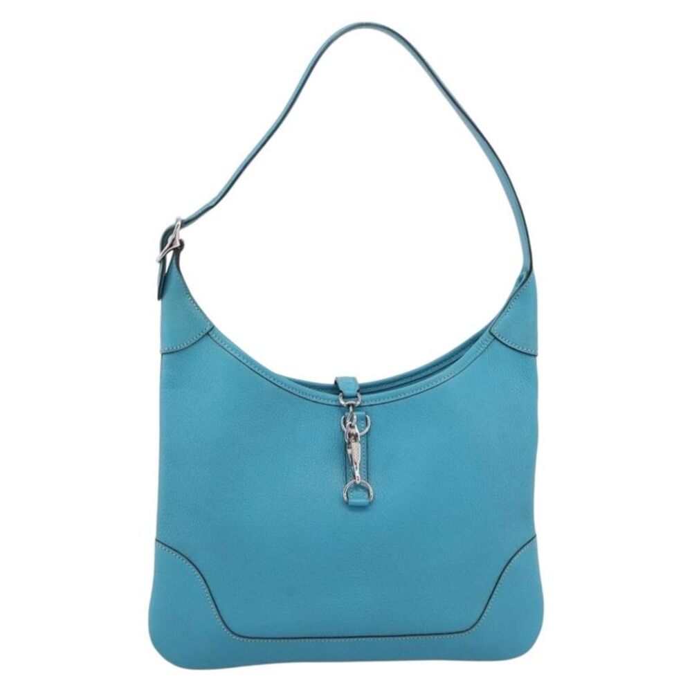 Hermes Trim Clemence Blue Leather Handbag